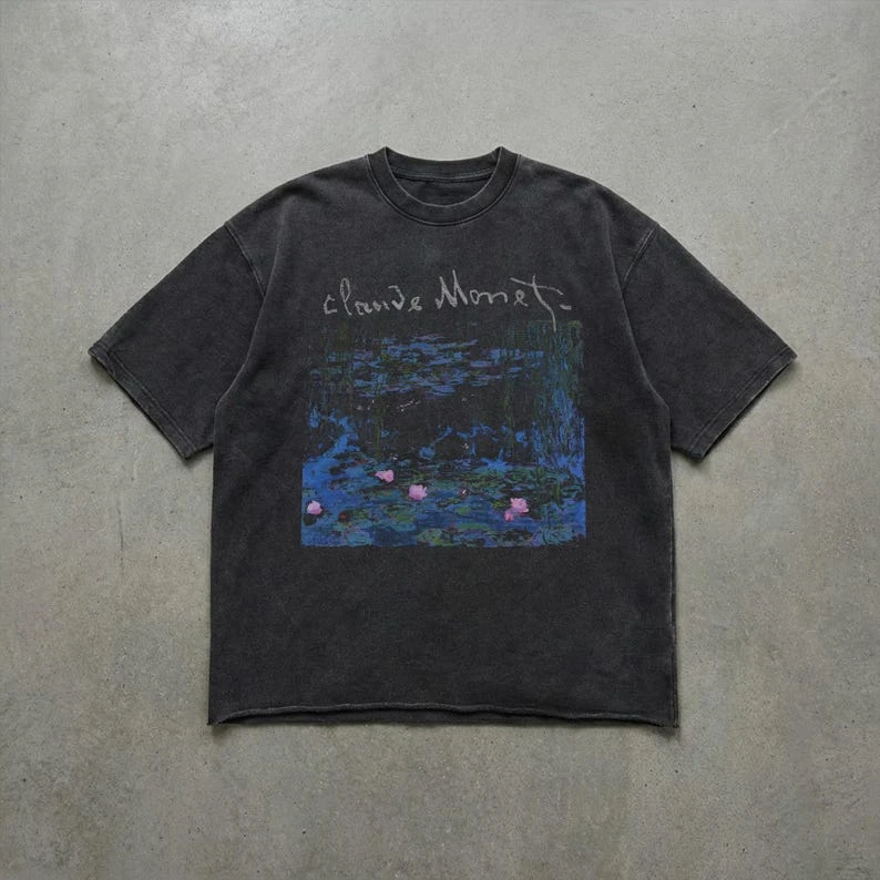 Claude Monet T-Shirt | Faded Raw Hem Art Tee | Heavy Cotton Unisex Streetwear | Art Inspired  Mens T Shirts Shirts for Men