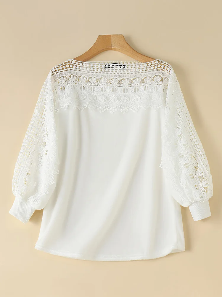 Suéteres de malha zanzea 2025 outono feminino pullovers elegante moda rendas retalhos camisas de manga longa oco para fora jumpers casuais