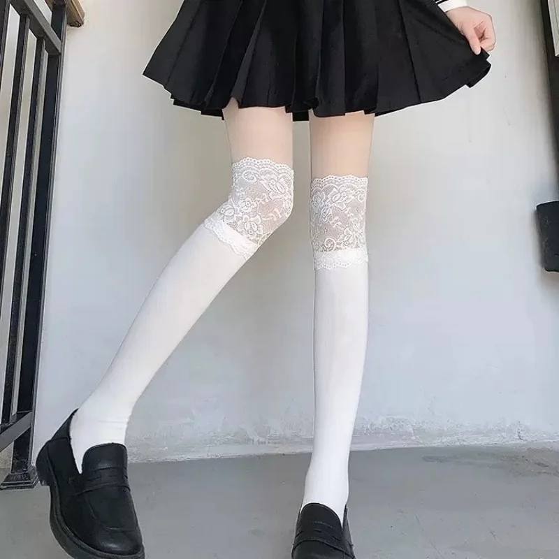 Spring Autumn White Lace Ruffle Mid-Calf Socks Maillard Literary Style Slouchy Boot Socks Personality Women Socks Boots Matching