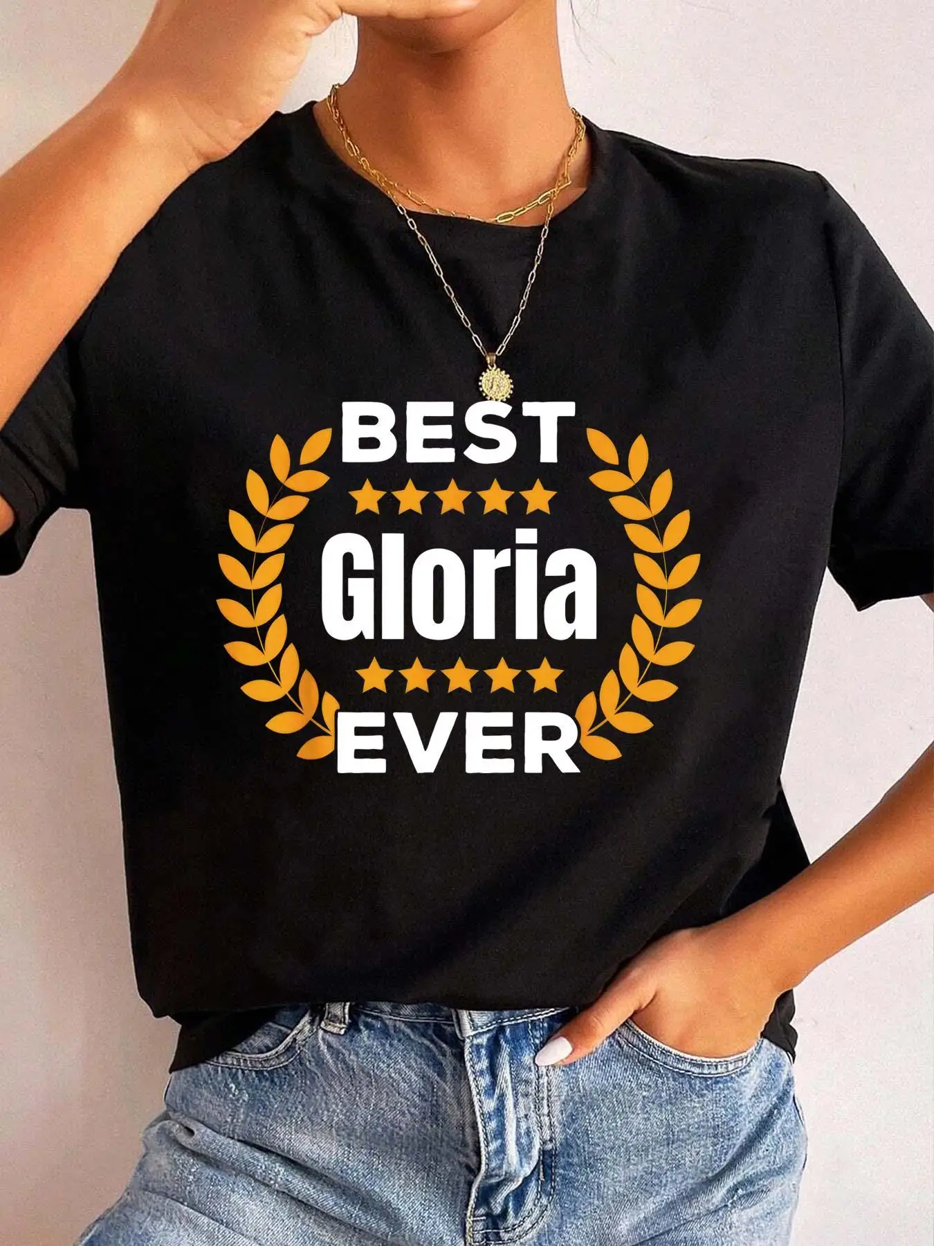 Gloria Legend Tee Best Gloria Ever 5 Stars Name Print Women Soft Casual Short Sleeve Crew Neck Top Spring Summer Fashion Gift