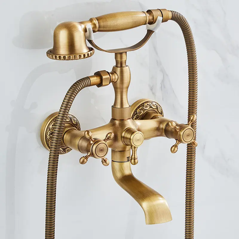 Brass antique simple shower shower set retro shower nozzle household antique bathtub hot and cold faucet view 2
