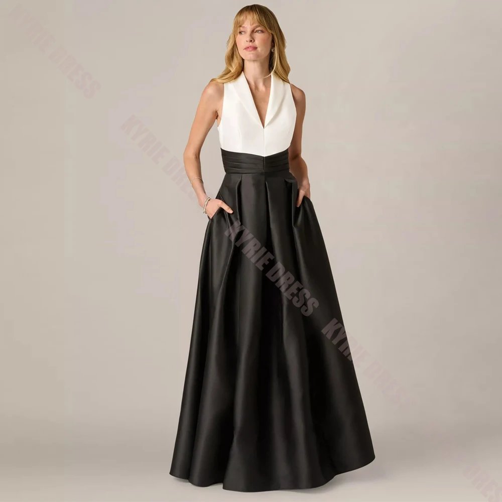 Fashion Mother of The Bride Dresses Customized V Neck Sleeveless A Line Contrast Color Wedding Guest Dresses Party Evening Gowns