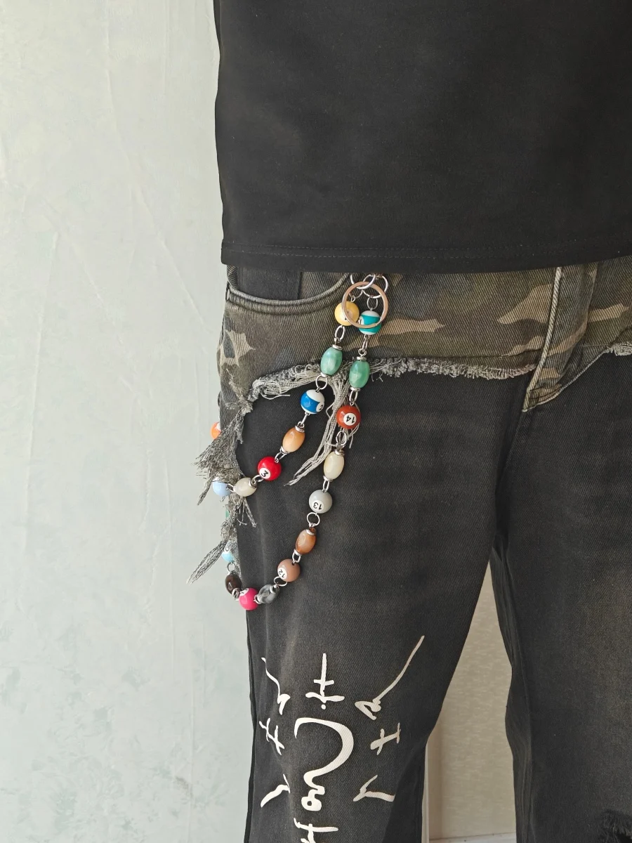 8‑Ball Billiards Jean Pant Chain, Convertible Single & Double Layer Wear, Punk Hip‑Hop Unisex Fashion Accessories, Festival Gift