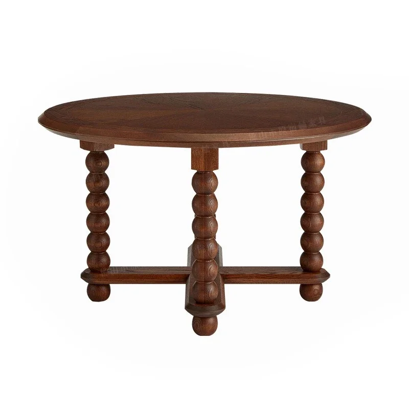 

Nordic French retro old solid wood coffee table American country retro Roman column round small ta ble