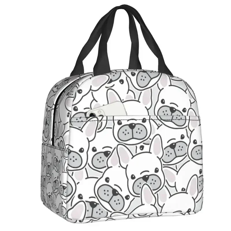 French Bulldog Flowers Thermal Insulated Lunch Bag Women Frenchie Dog Lover Lunch Tote for Work School Travel Food Bento Box