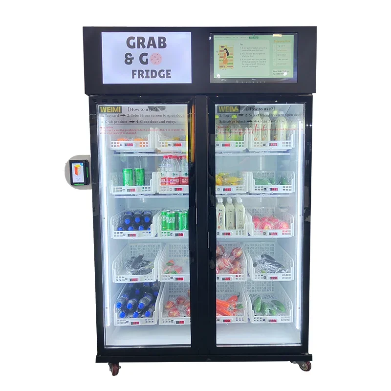 Smart Fridge Intelligent unmanned vending machine refrigerator for Fresh Food Milk Beverages with Cooling System