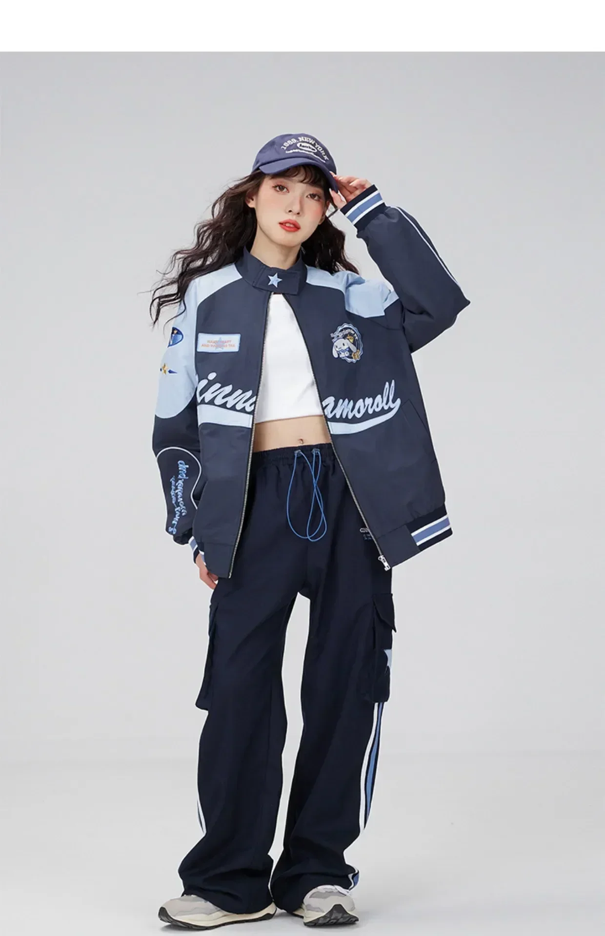 

Sanrio Cinnamoroll Motorcycle Jacket Kuromi My Melody Loose Pants Winter Loose Warm Windproof All Match Loose Couple Clothes