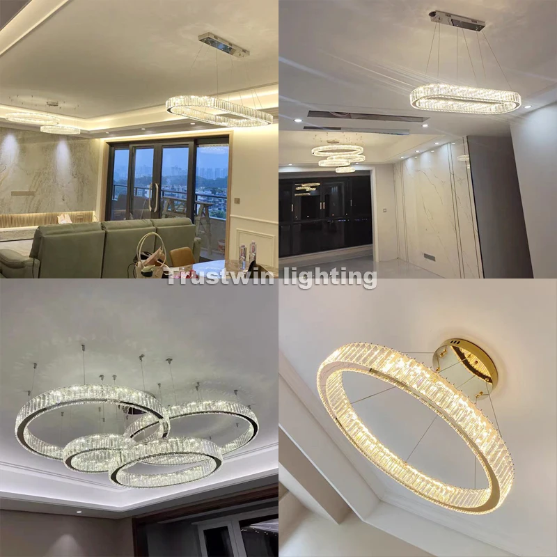 3 4 5 Ring Hanging Light Pendant Lamp Golden Chrome LED Modern Circle Ceiling Crystal Round Chandelier For Dinning Living Room