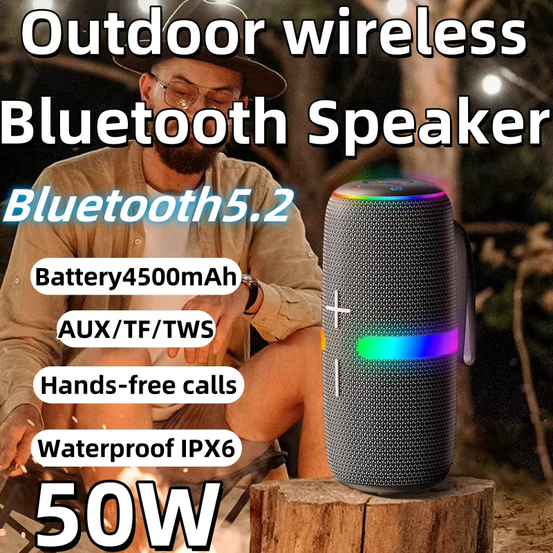 Caixa De Som Bluetooth Speaker 50W Portable Wireless TWS Stereo Sound RGB Ambient Lamp Outdoor Waterproof Subwoofer Sound Box