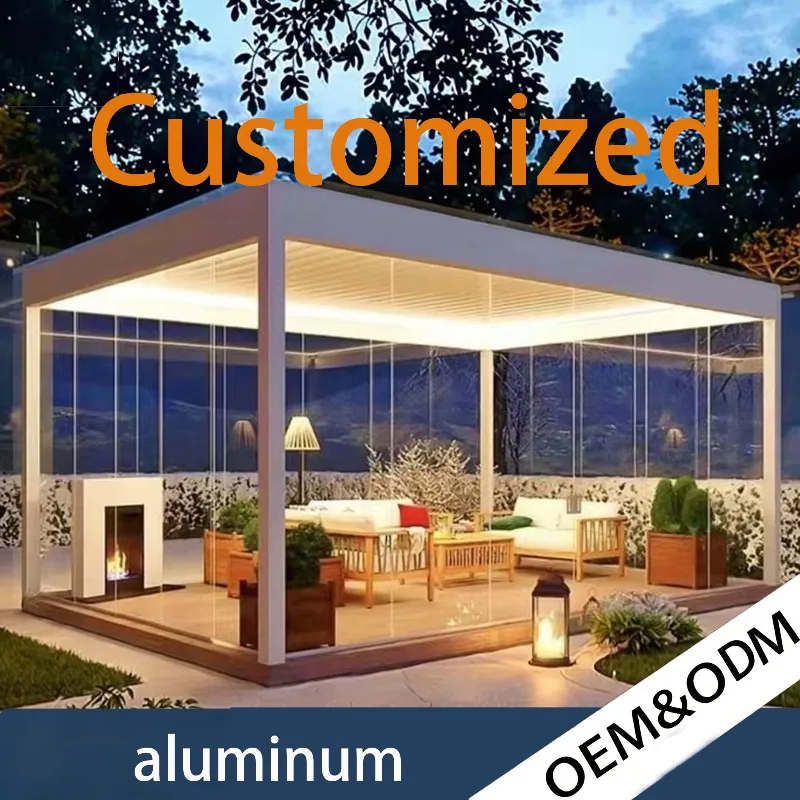 Windproof Waterproof Electric Aluminum Gazebo Adjustable Louver Roof Easy Installation For Backyard Outdoor Patio Space