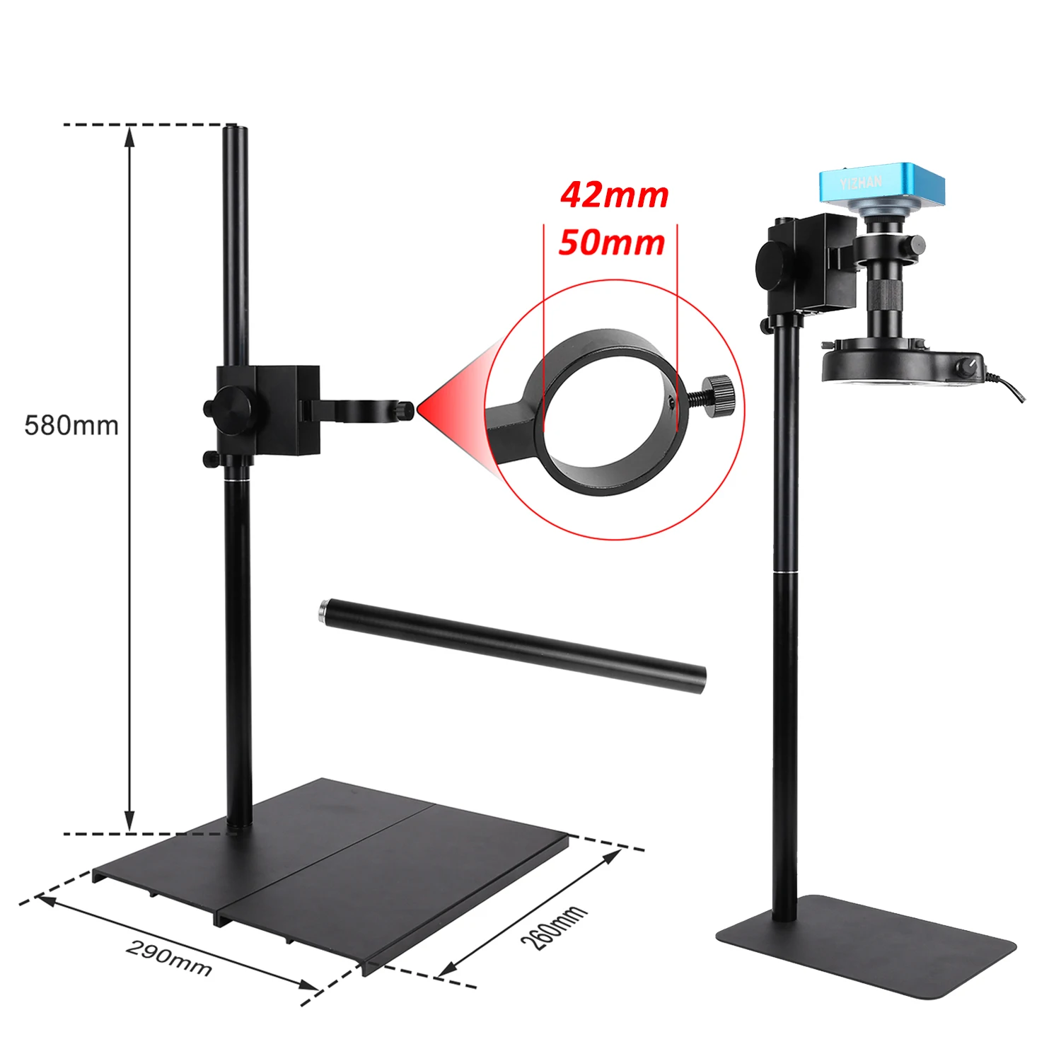 Standard Microscope Stand 50mm 42mm Lengthen Adjustable Mircoscope Base Aluminum Alloy Holder Bracket Table For Repair Soldering