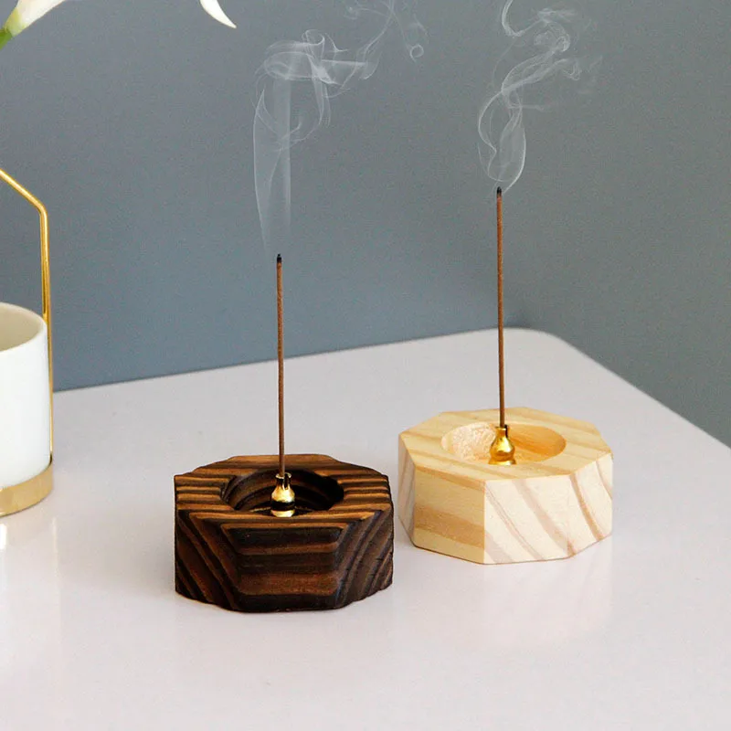 

Vintage Octagon Wood Incense Base Black Log Incense Burner Chinese Classical Festival Incense Seat Backflow Incense Plate