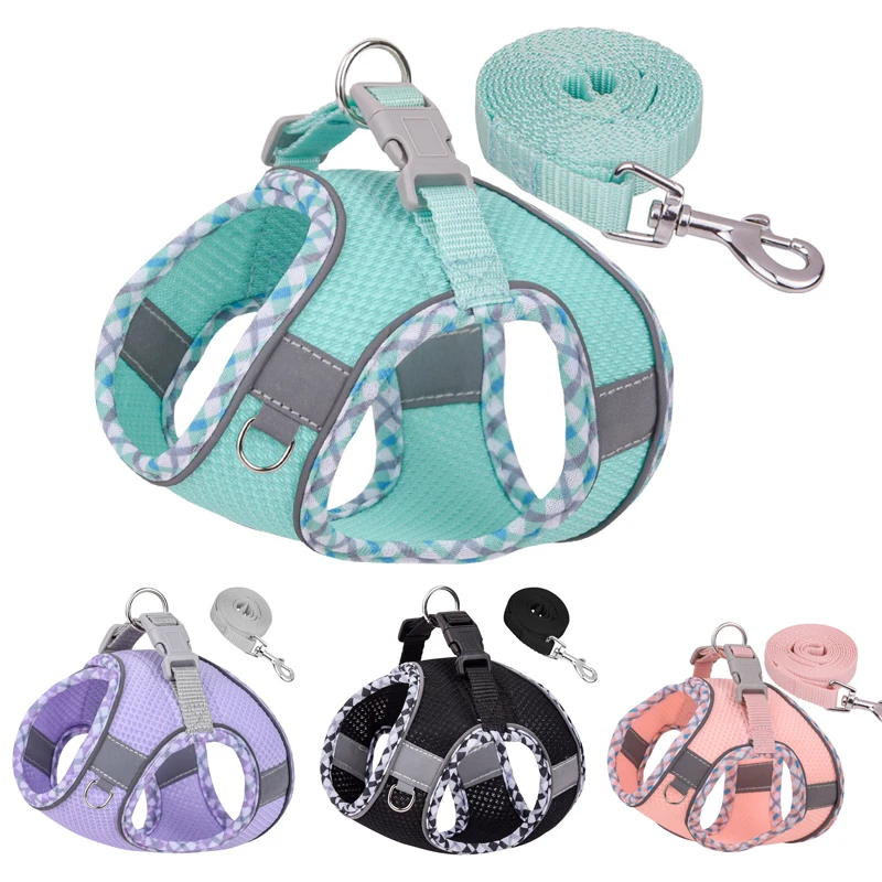 Reflective Pet Dog Harness and 1.5m Leash Set for Small Medium Dog Outdoor Walking Adjustable Cat Vest Harness Pet Supplies