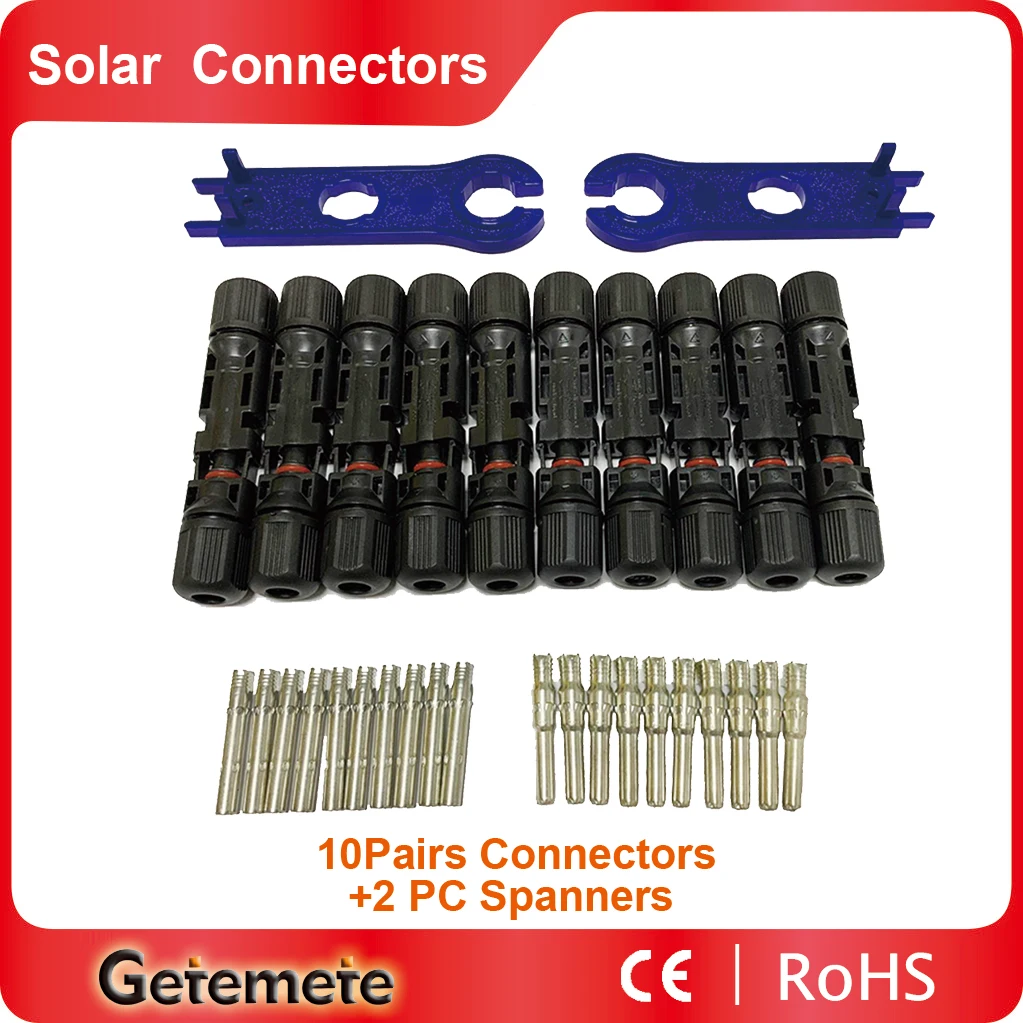 

GTMT10 Pairs Solar Connector Male Female 30A Solar Panel Connector Wire Connector Plug Suitable Cable 2.5/4/6.0mm2 + 2PC Spanner