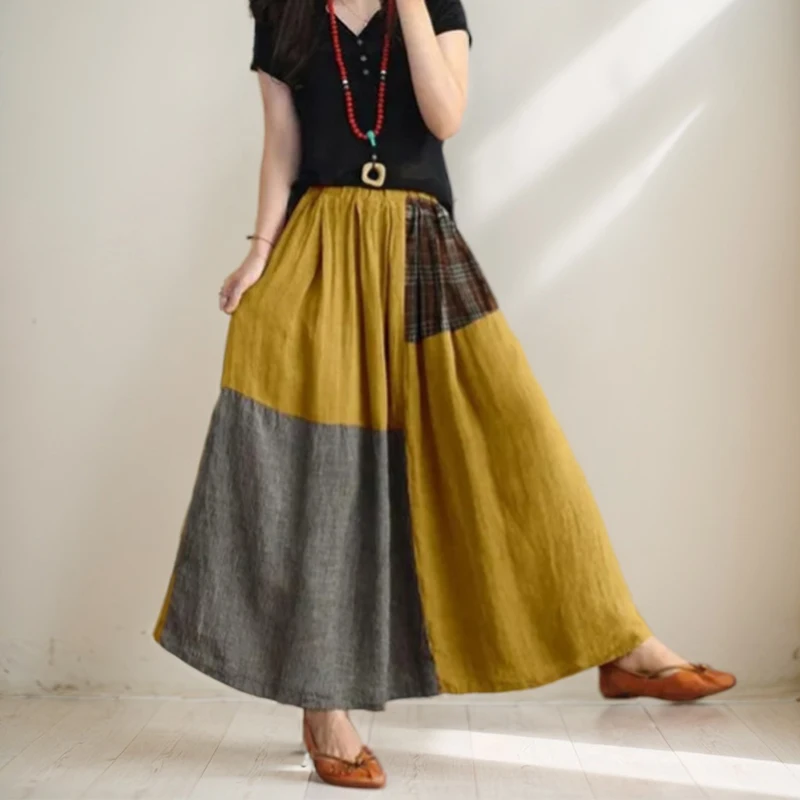 

Summer Patchwork Skirt For Women Fashion New Dopamine Colorful Checkered Contrast Color High Waist Big Swing A-line Half Skirt
