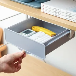 Self-Adhesive Hidden Plastic Storage Box Under the Table Hanging Shelf Drawer Organizers Kitchen Compartment Plate Container