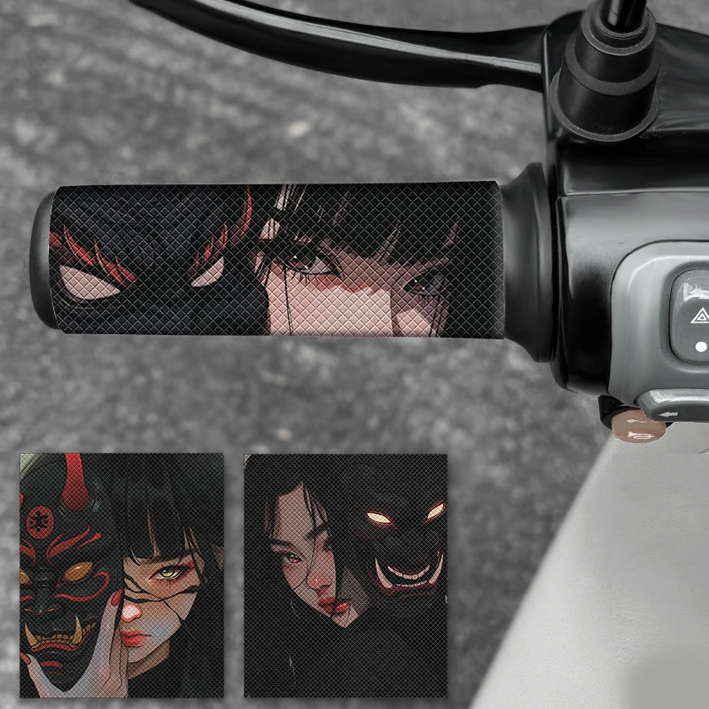 2PCS Mask Girl JDM Motorcycle Stickers Waterproof Sunproof for DlY Motorbike  Bicycles Scooter Handlebar Anti-slip Vinyl Decals