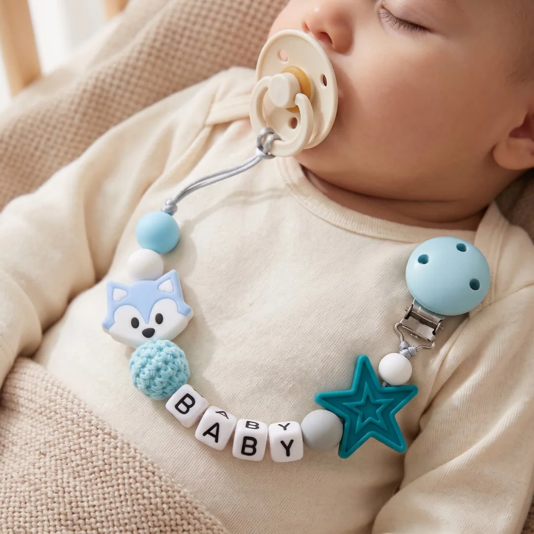 Personalized Fox Pacifier Clip BPA Free Food Grade Silicone Star Teether Holder Custom Name Handmade Dummy Chain Baby Gift