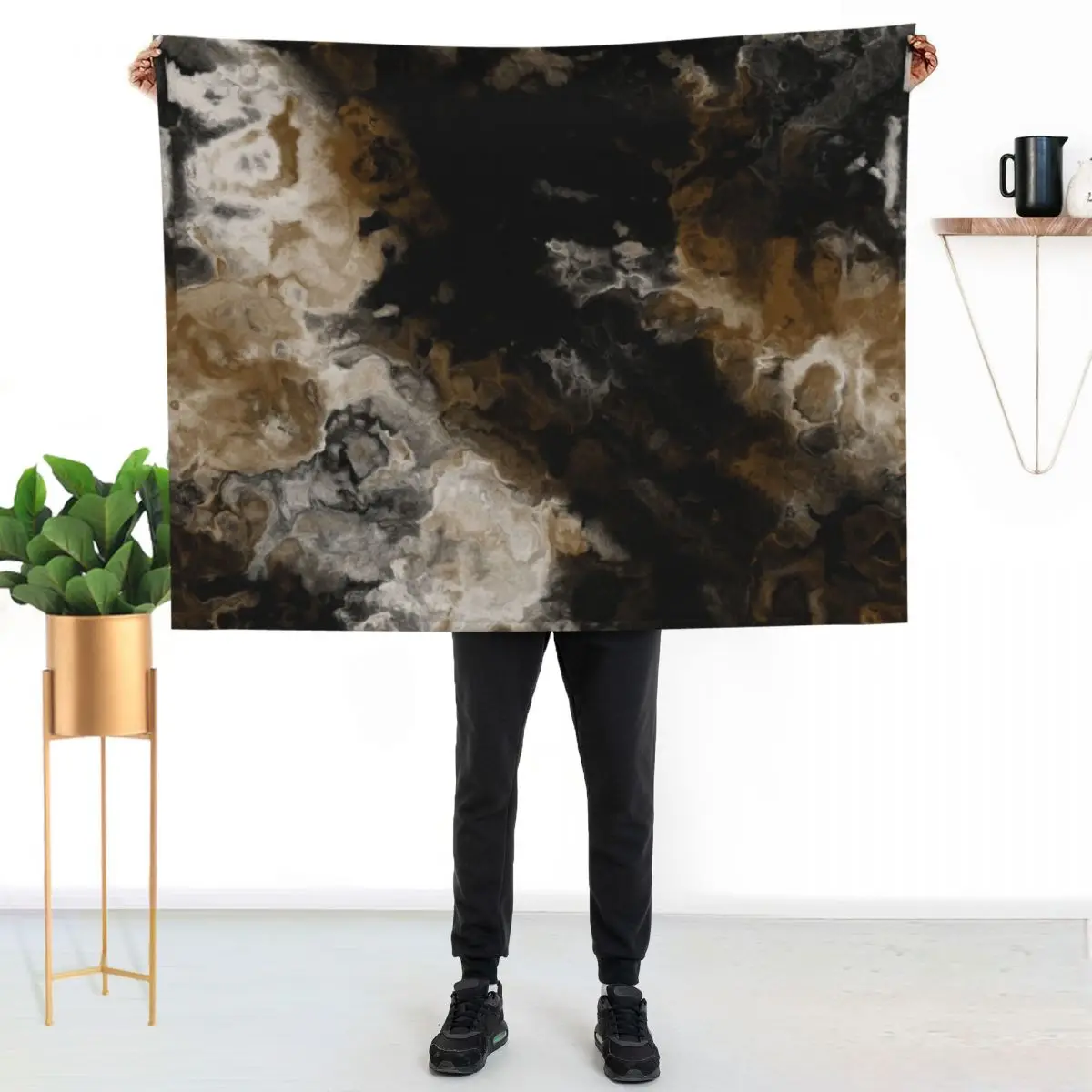 Black Gold and White Abstract Throw Blanket Retros Moving Luxury Thicken Luxury Brand Bed linens for winter Blankets