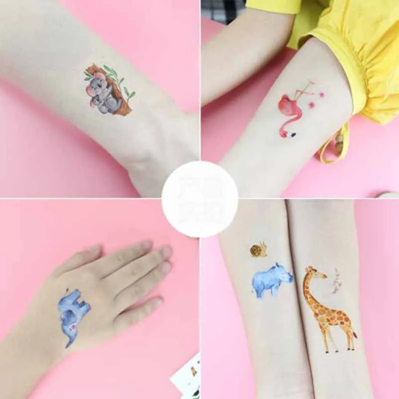 Temporary Waterproof Children Cartoon Animal Tattoo Stickers Giraffe Elephant Alpaca Cute Face Stickers Kids Party Decoration