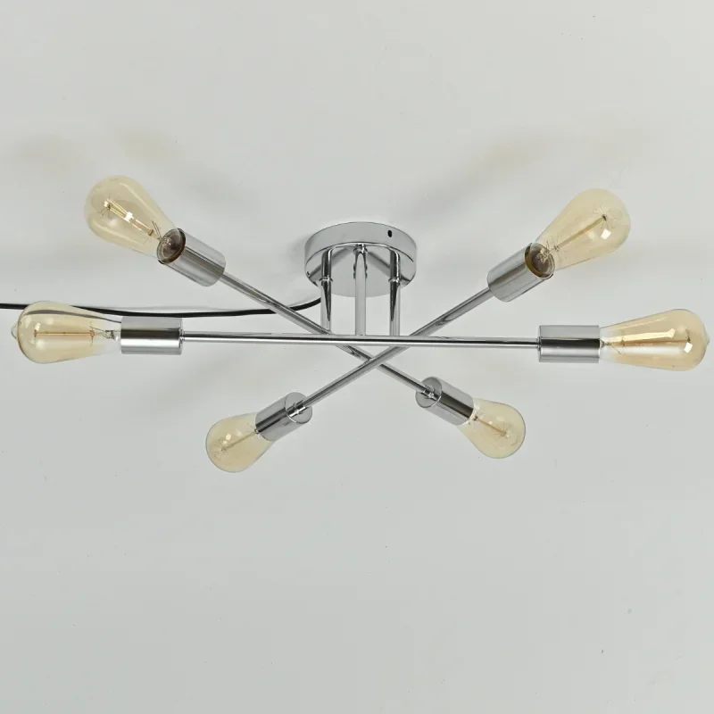 Modern LED Chandelier 6 Lights Semi Flush Mount Ceiling Light Chrome Copper Pendant Lighting for Bedroom Living Room Kitchen