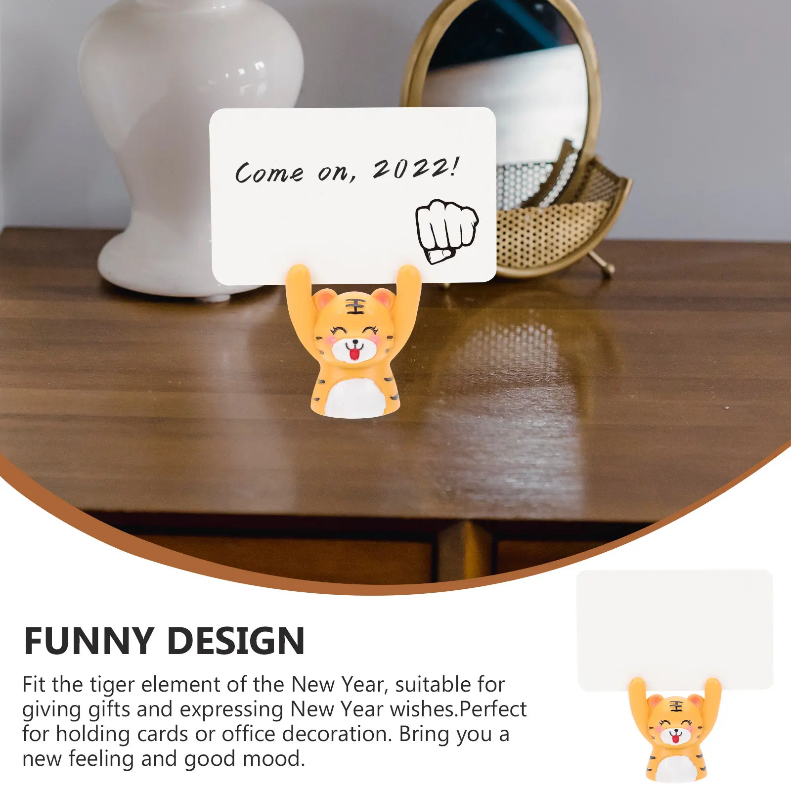 2Sets Tiger Ornaments Resin Paper Indoor Desktop Decor Message Card Holder Wish Cards Home Decoration Festive Gift Tiger Year