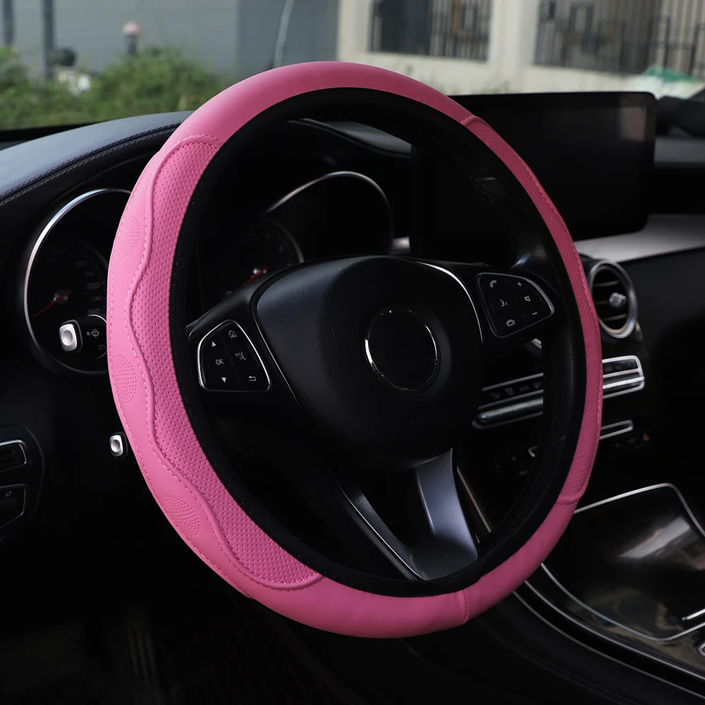 PU-Leder Dreidimensional Geprägte Handförmige Massage-Lenkradabdeckung ohne Rand für 14,5 - 15 Zoll Autoinnenräume – Detail 5