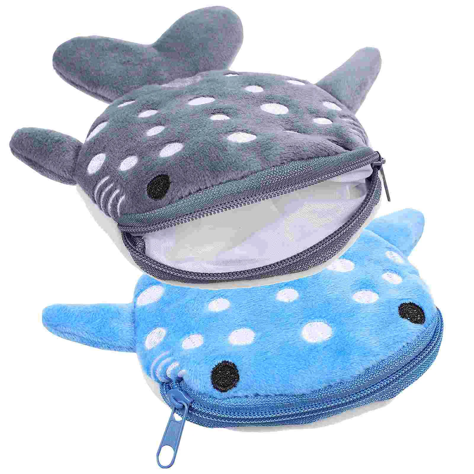 2 Pcs Coin Purse Plush Children's New Shark Bag (Blue + Gray) Small For Women Cartoon Pouch Wallet Girls Miss