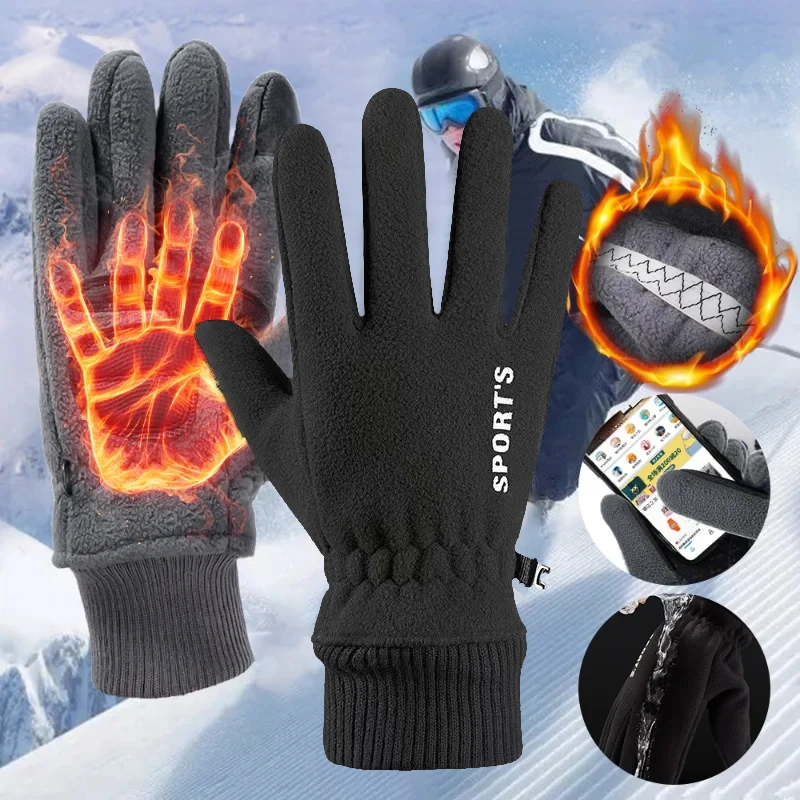 Gants Thermiques de Ski pour Homme, Mitaines de Cyclisme, de Vélo, Polaire, Sourire, Vent Froid, Imperméables, Écran Tactile, Chauds, Hiver