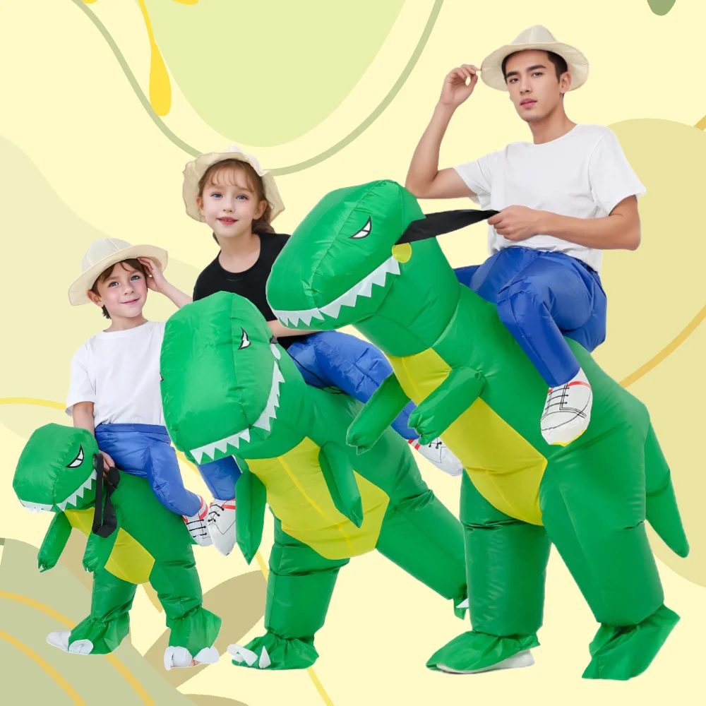 Child Adult Unisex Boy Girl Inflatable Green Dinosaur Cosplay Costume Kids Kindergarden Performance Halloween Carnival Party