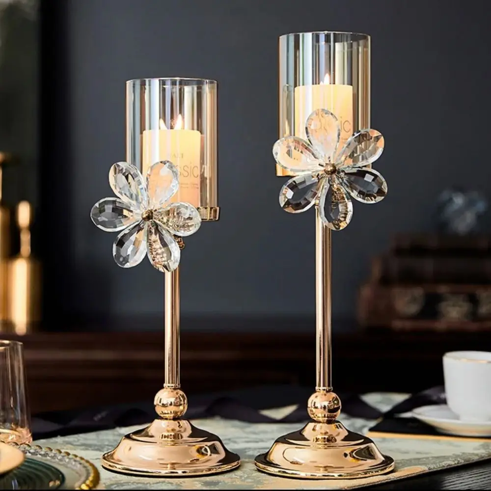 

Cup Shaped Petal Glass Candlestick Crystal Sturdy Base Luxury Candle Holder Durable Anti-slip European Style Candle Containers