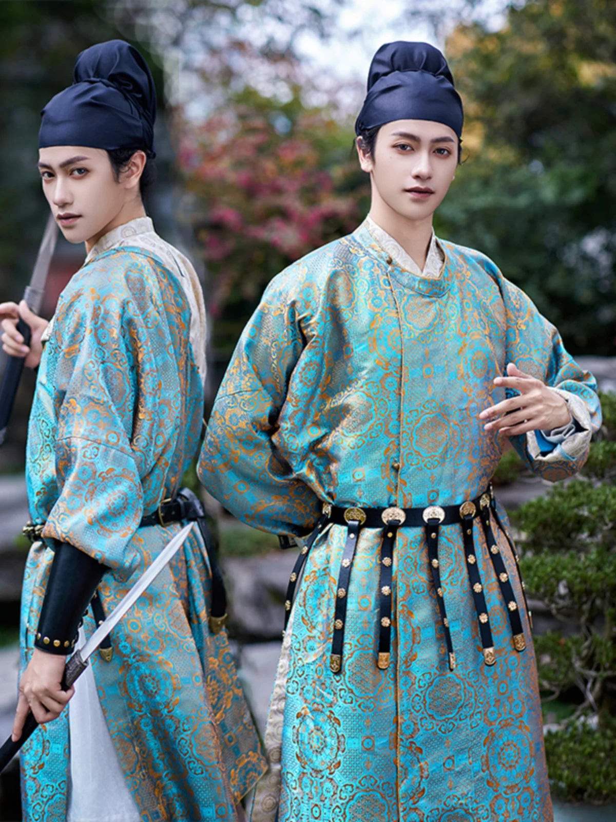 

Tang jacquard round neck robe men's Hanfu Spring and Autumn new warrior (set does not include hats and weapons)