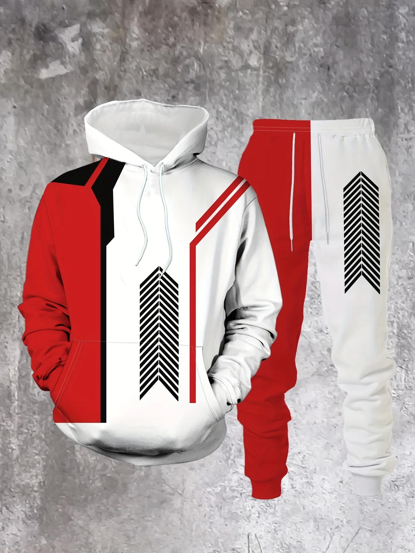 

Autumn and Winter Men's Hoodie Set Men Sports and Leisure Hoodie Set Splicing Color Printed Pattern Set Quick Drying Breathable