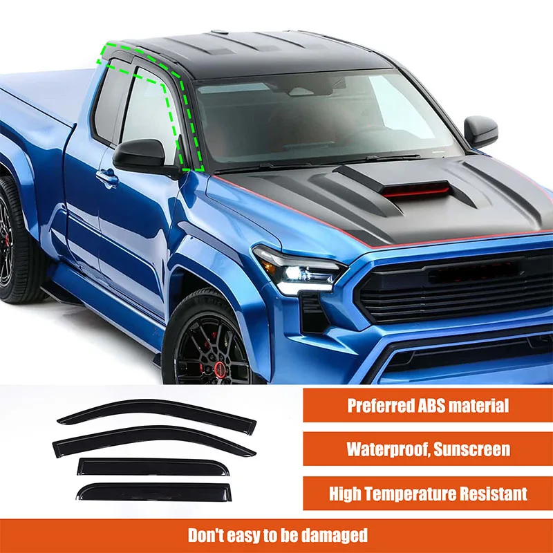 For Toyota Tacoma 2024-2025 ABS Black Car Window Visor Vent Sun Shade Rain Guard Door Visor Rain Shield Car Accessories