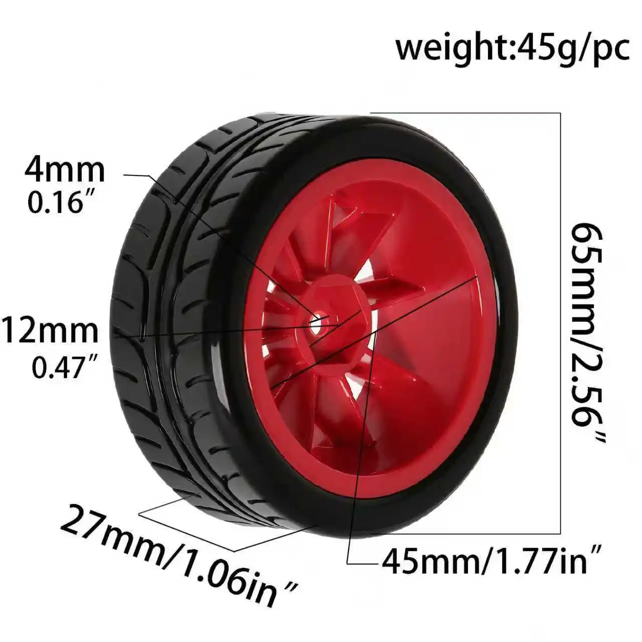 4Pcs 65mm Plastic Wheel Rim Hub & Rubber Tire for 1/10 On Road Drift RC Car TT02 TT01 XV01 XV02 HSP94123 High Traction
