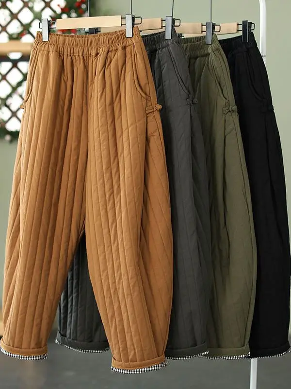 Thiened calças de algodão feminino inverno faion quente solto emagrecimento harlan casual calças largas perna da mãe sle bootcut
