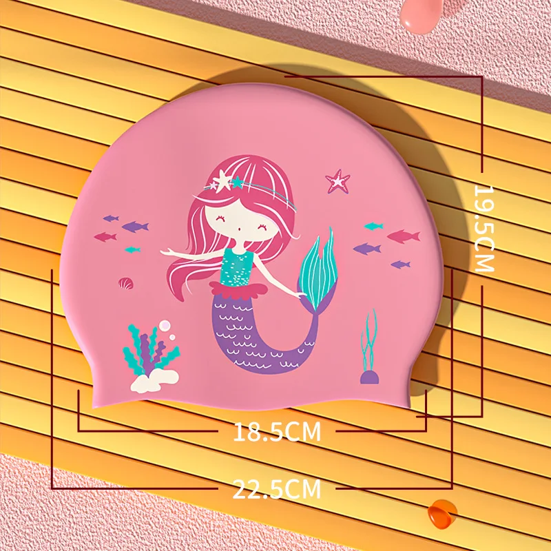 قبعة سباحة من السيليكون بطباعة كرتونية للأطفال ، حماية أذن مضادة للماء ، مطلية ، للأولاد والبنات