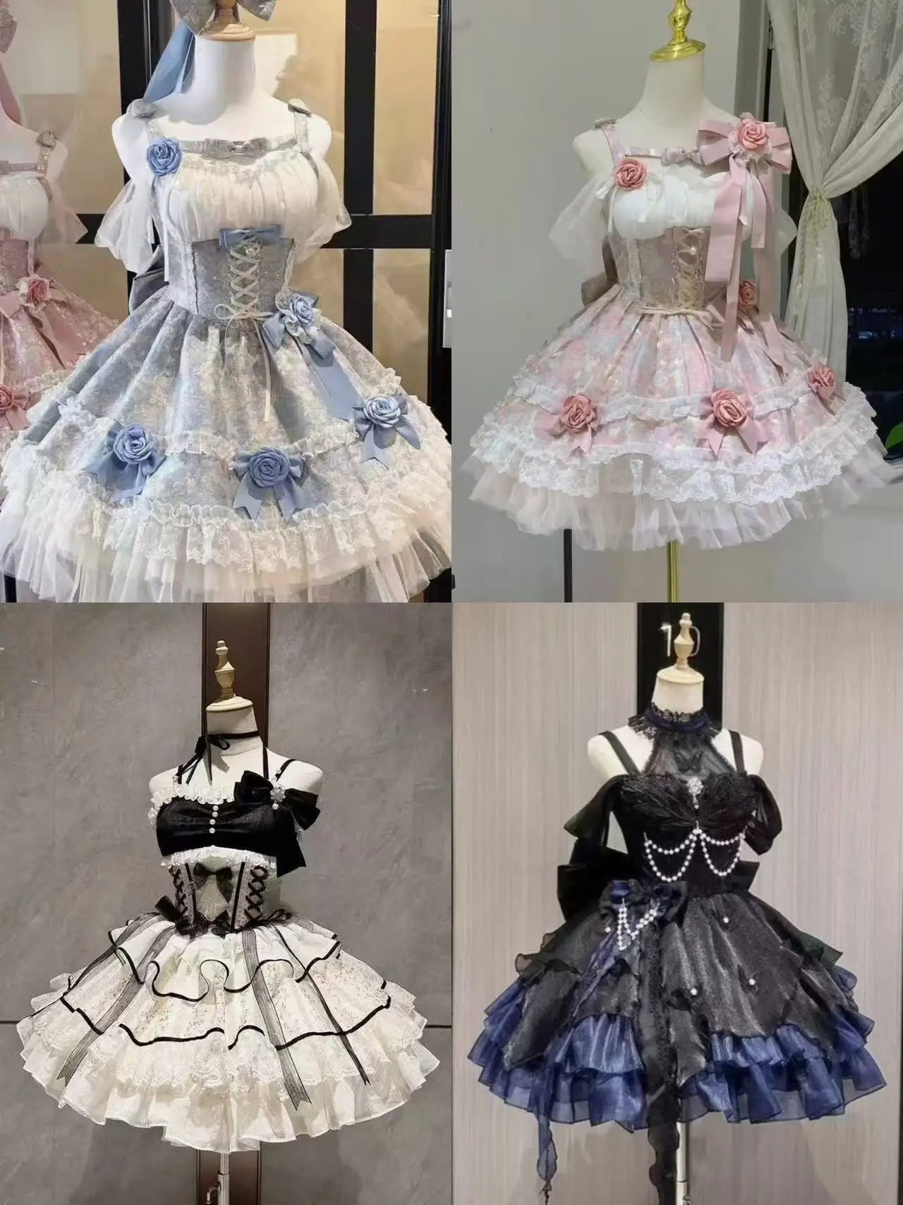 الحلو لوليتا المرأة فستان الأميرة قبالة الكتف حبال تصميم أنيق القوس الدانتيل ضئيلة Kawaii الإناث لطيف حفلة عادية لوليتا وتتسابق #1