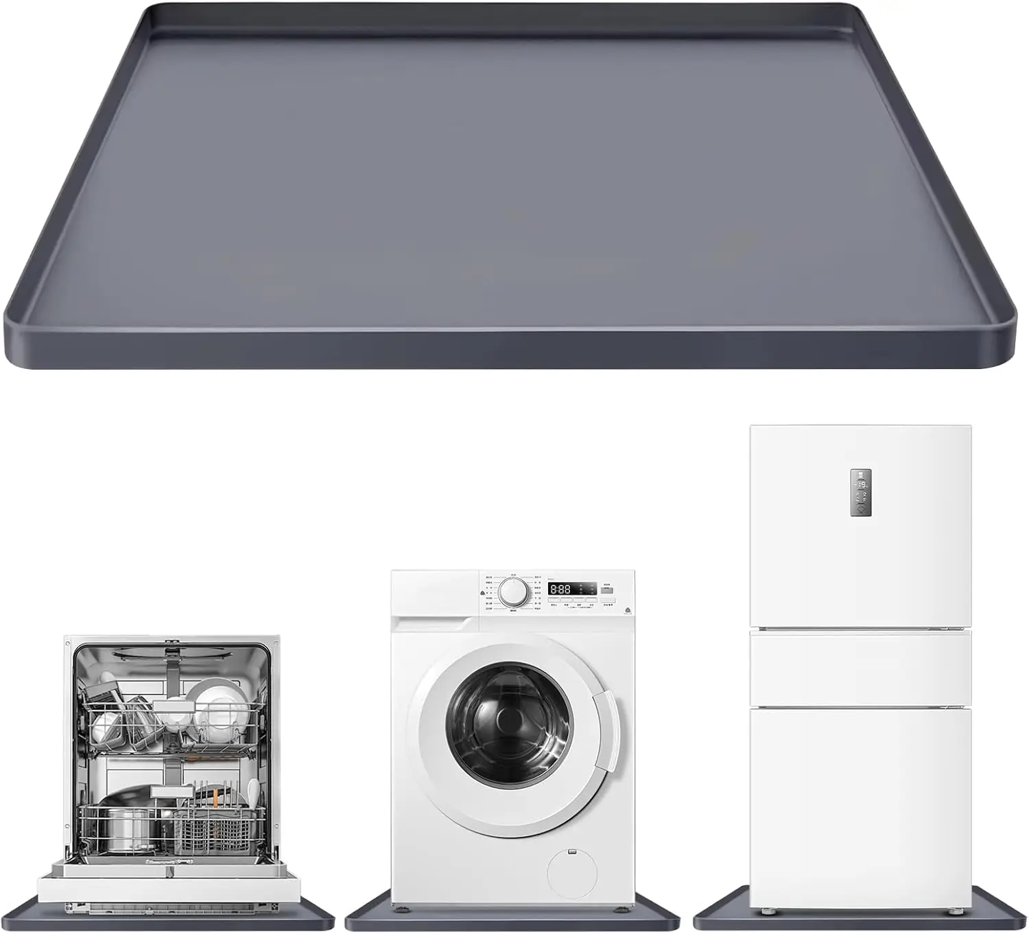 

Silicone Washing Machine Pan 27X27 inch - Washing Machine Tray with Raised Edge, Non-Slip Washer Tray for Floor Protection, Mult