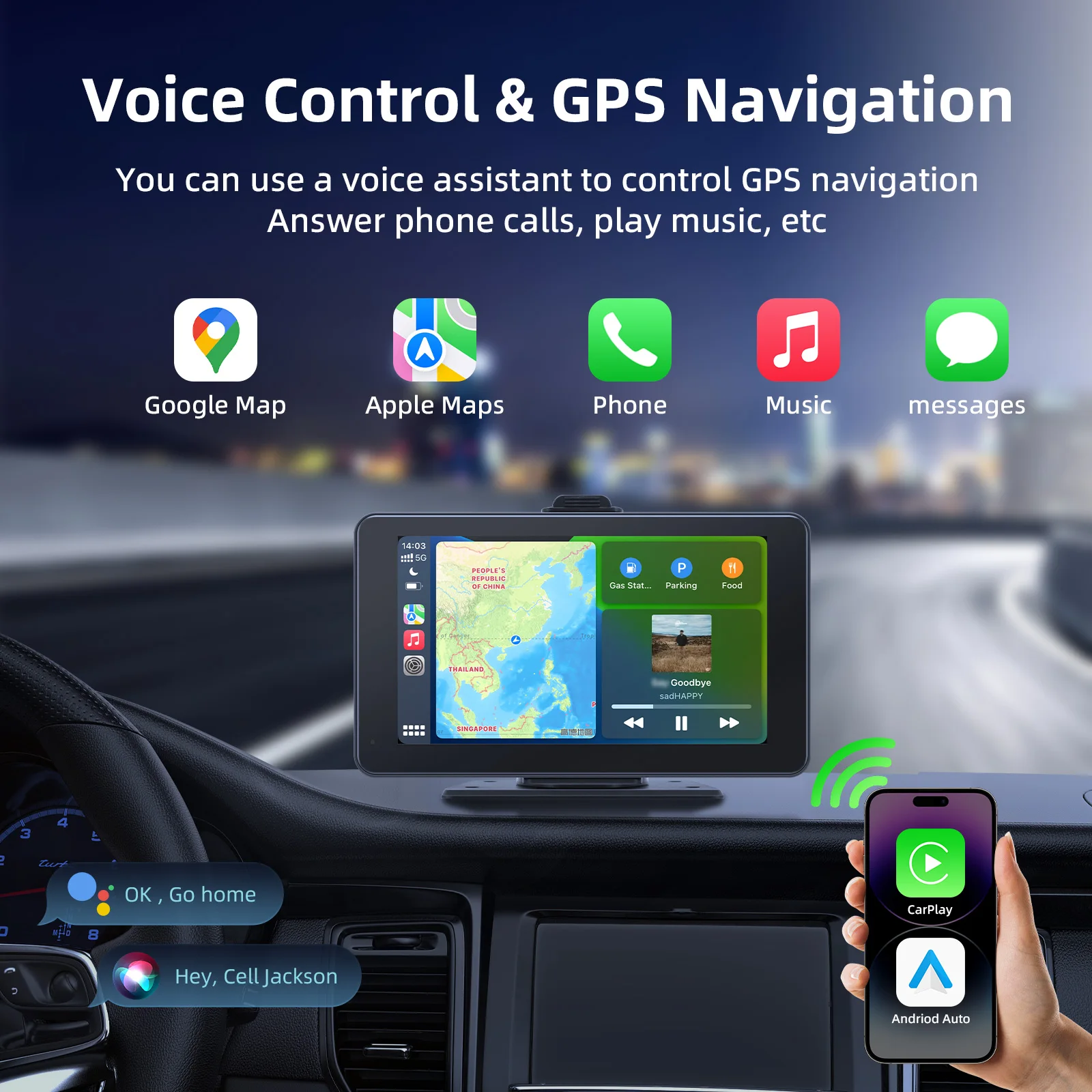 Universal 7inch Car Gauge Video Multimedia Player Radio Wireless Carplay Wired Android Auto Reverse Image Dashcam Recorder