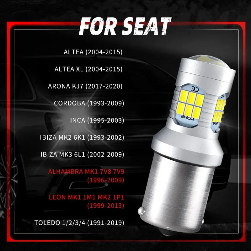 2*1156 LED Reverse Light Blubs P21W BA15S No Error For Seat Altea XL Arona Cordoba Inca Ibiza 6K1 6L1 Alhambra Leon Toledo Mii