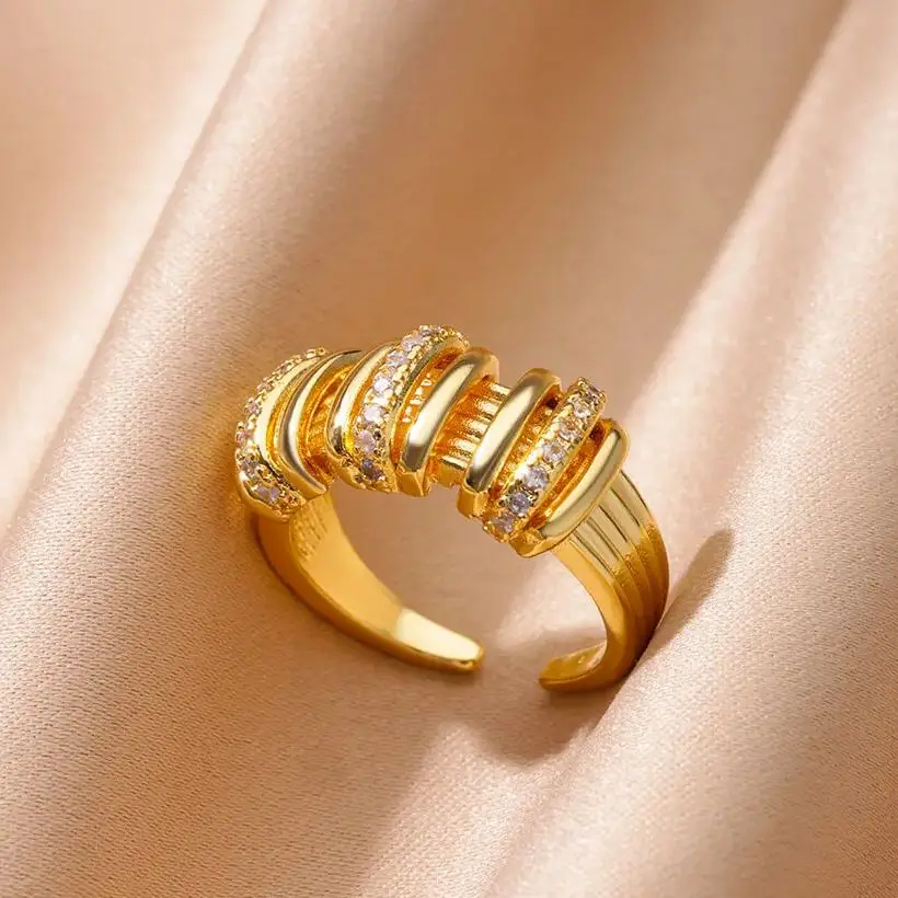 

Stainless Steel Elegant Zircon Rings for Women Gold Color Wedding Couple Ring Aesthetic Jewelry Accessories Gift anillos mujer