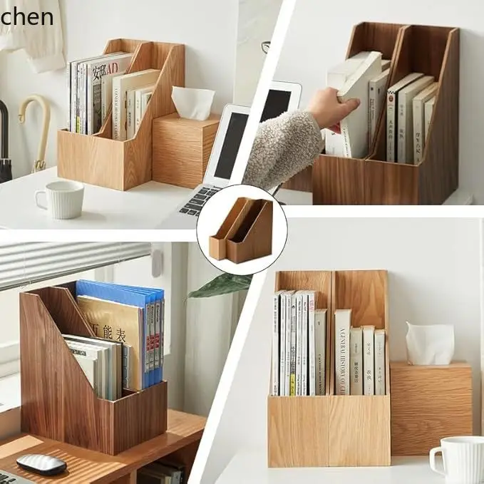 YFY  retro wooden desktop organizer bookend creative wooden storage office supplies study living room bookshelf organizer