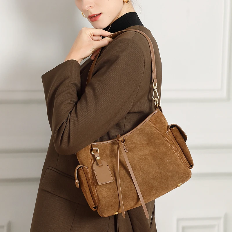 

Женские сумки-ведро Burminsa из натуральной замши и кожи, дизайнерские люксовые сумки через плечо 2026