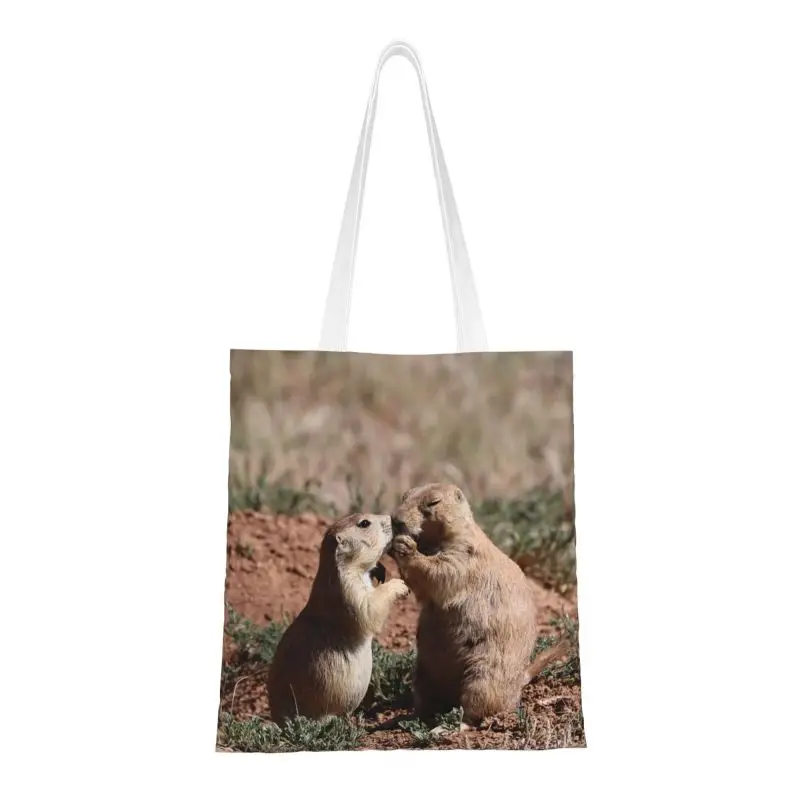 

Prairie Dogs Animal Grocery Shopping Bag Kawaii Printed Canvas Shopper Shoulder Tote Bags Large Capacity Washable Handbag