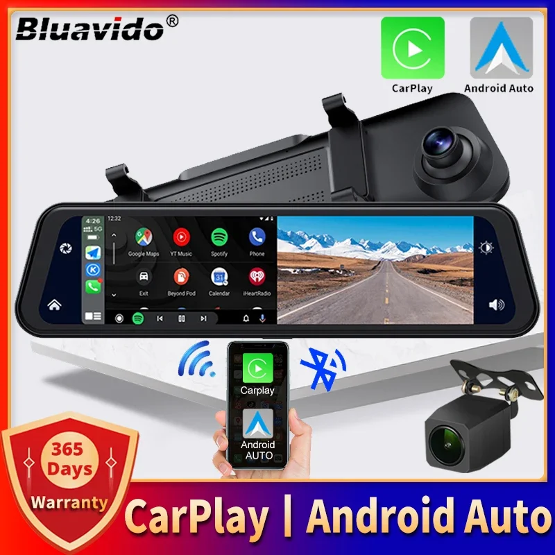 

Dual Camera Car Mirror Carplay & Android Auto Wireless Miracast Dash Cam FHD 1080P Video Recorder WiFi Connection GPS Navigation