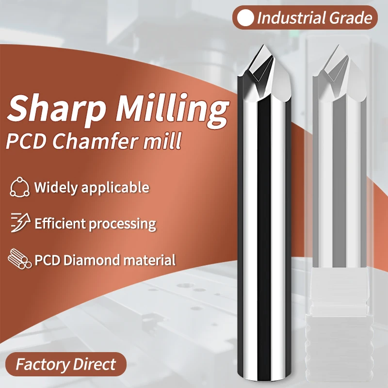 

PCD Алмазная фреза с фаской, 90-градусный обрабатывающий инструмент, новый материал, карбид с ЧПУ, зенковка, гравировальные биты, фреза