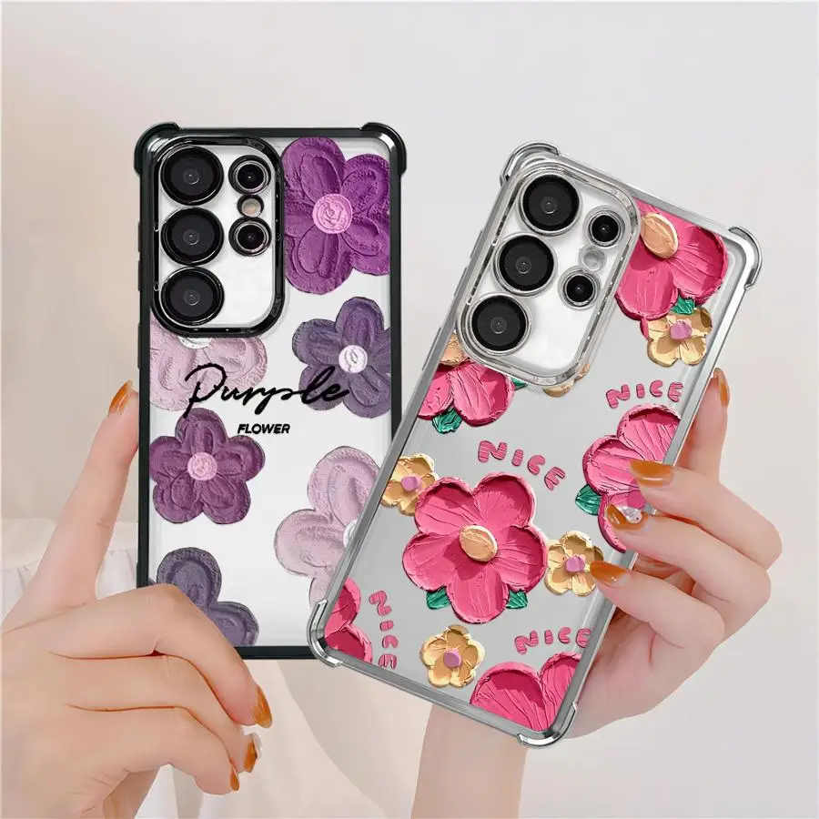 Case for Samsung Galaxy S25 S21 Plus S23 S22 Ultra S20 FE S25Edge S24 Phone Cover Pink Bloom Purple Floral 
