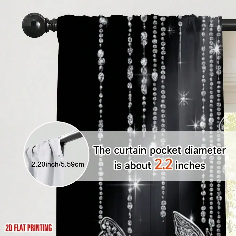 Set Of 2 Flat Printed Curtains • Featuring Diamond Butterflies • Made From 100% Polyester Fabric • Ideal For Family Gatherings