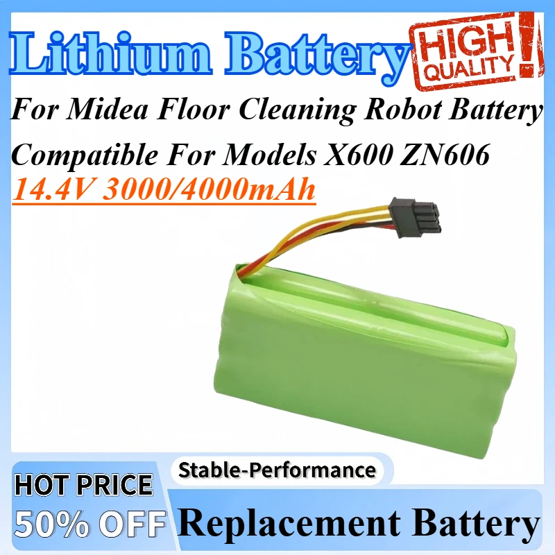 

14.4V 3000/4000mAh Rechargeable Lithium Battery Suitable For Midea Floor Cleaning Robot Battery Compatible For Models X600 ZN606